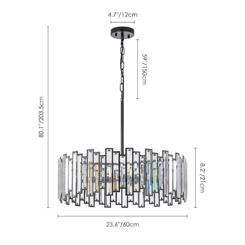 6-Light Modern Glam Crystal Chandelier Black/Gold Round Drum Chandelier for Dining Room