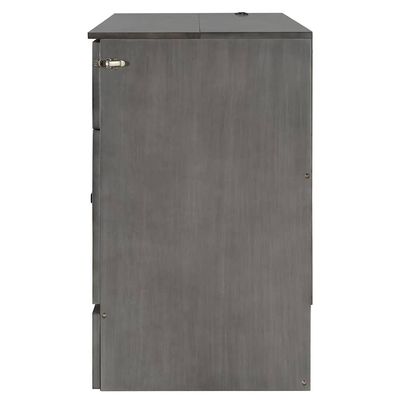 Queen Size Murphy Bed with Large Drawers & USB Ports,Brushed Gray