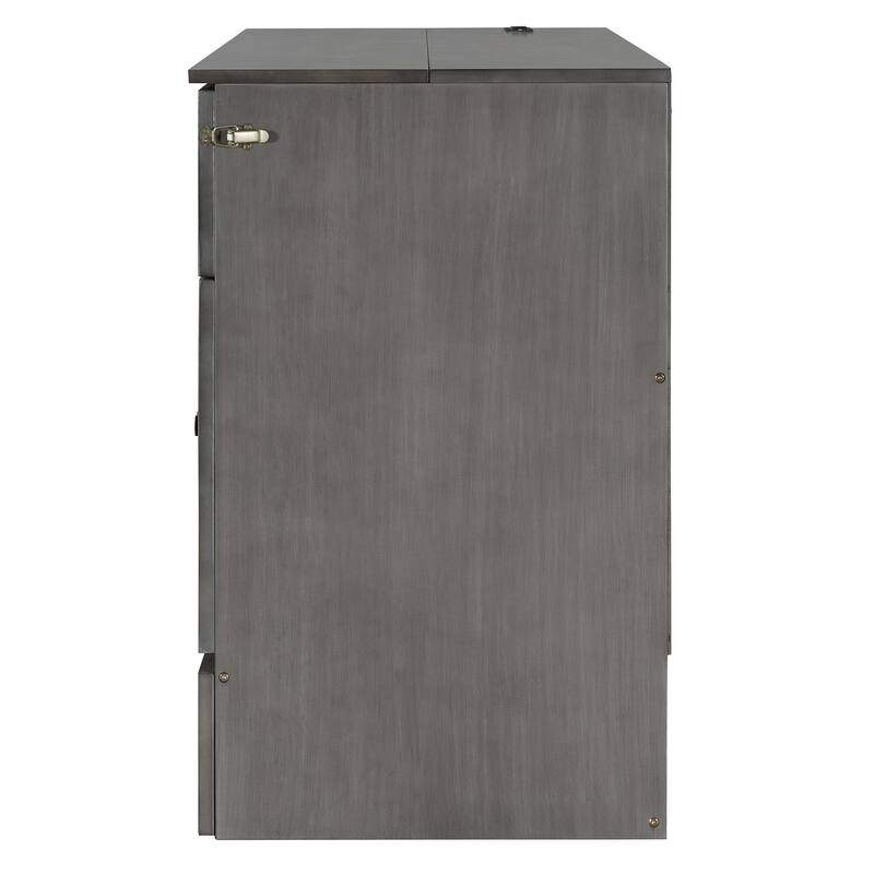 Queen Size Space-Saving Murphy Bed with Storage Drawers and USB Ports, Brushed Gray