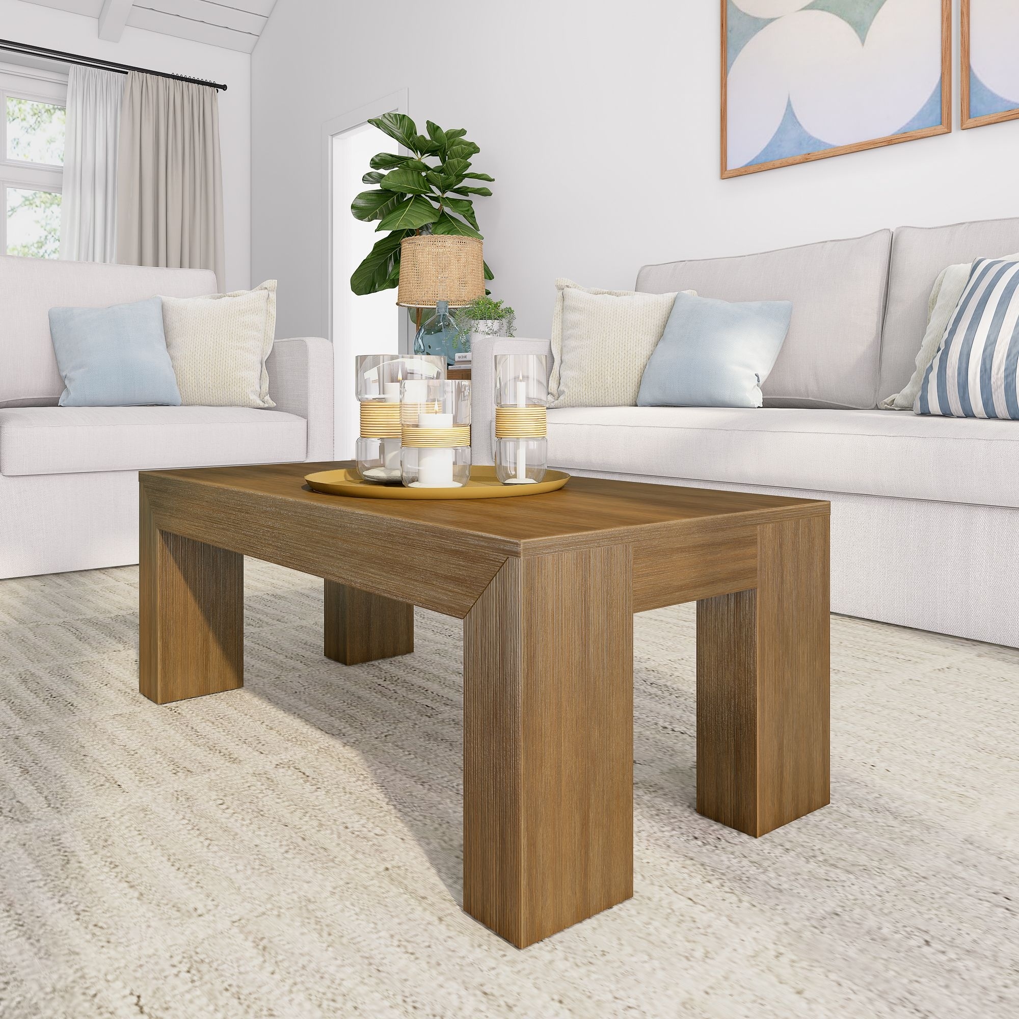 Modern 40-inch Rectangle Solid Wood Coffee Table