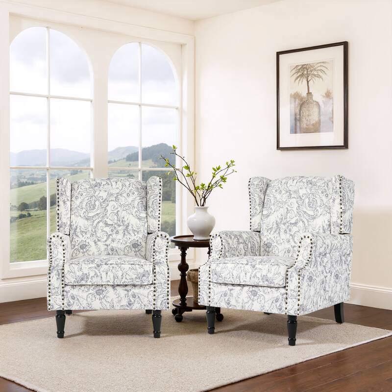 Set of 2 Patterned Upholstered Accent Chair for Living Room