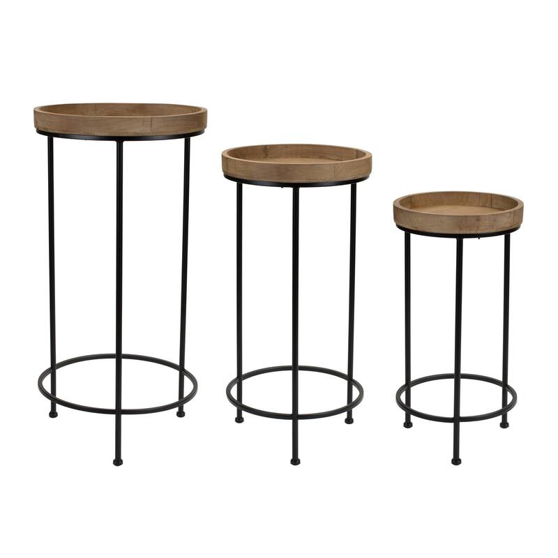 Wooden Top Plant Stand Accent Tables - 28.75" - Set of 3
