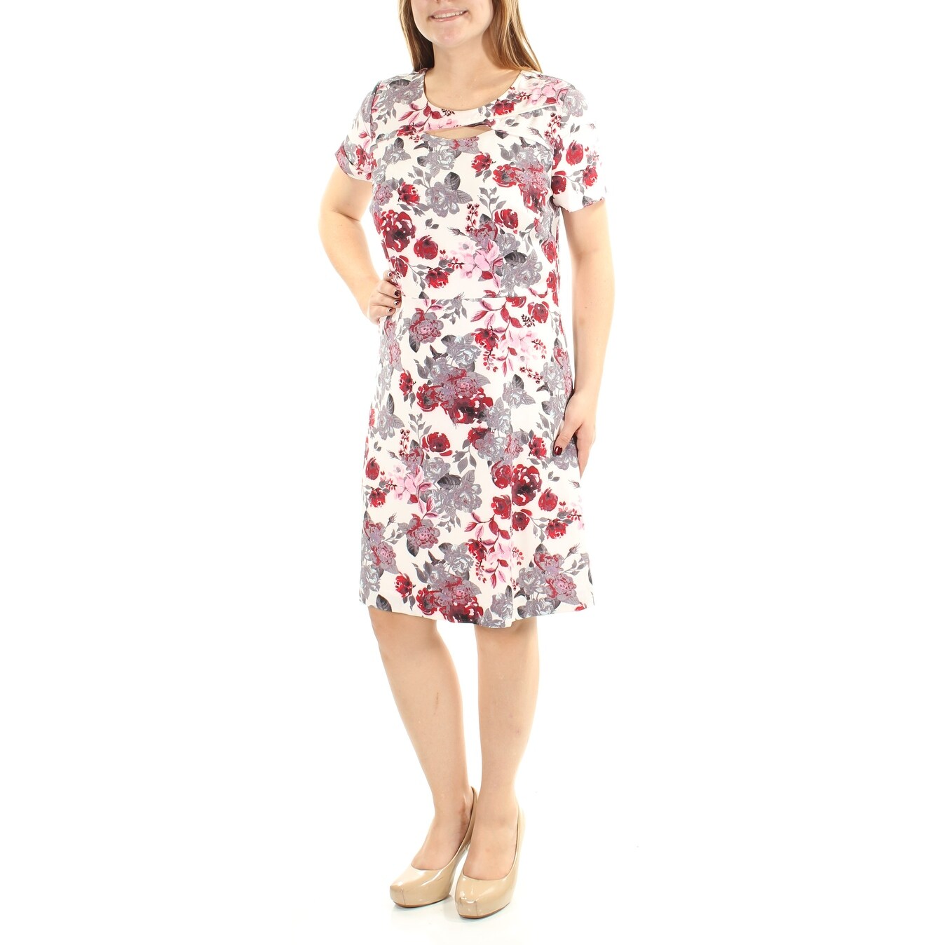 Shop Womens White Short Sleeve Knee Length Casual Dress Size M