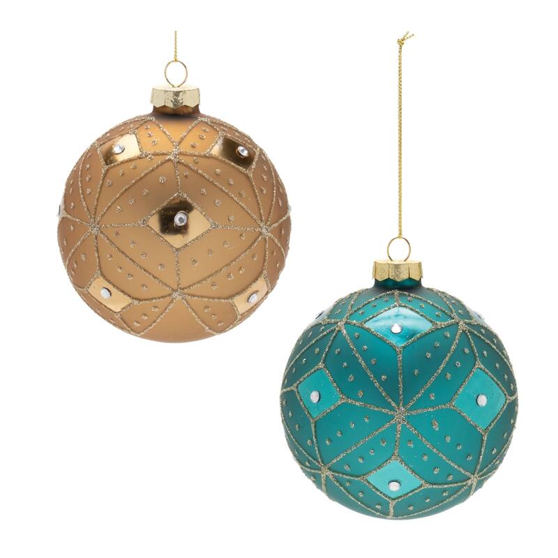 Geometric Glittered Glass Ball Ornament (Set of 6) - N/A