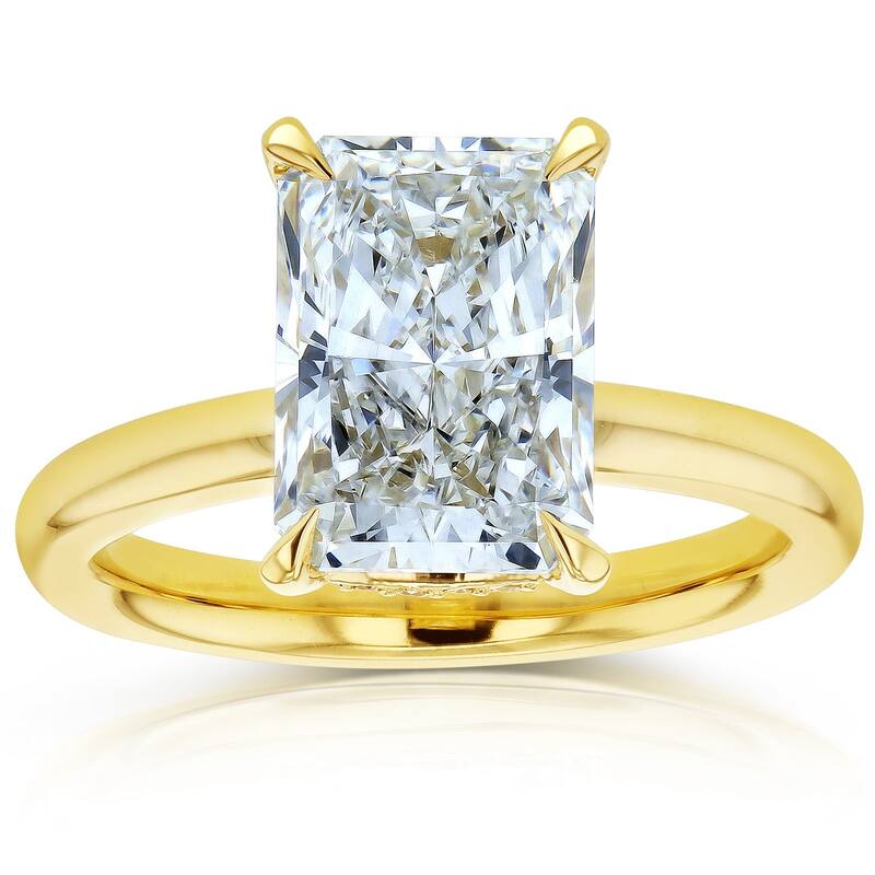 Kobelli Sunset Line 4.1 Carats Lab Grown Diamond Certified 14k Solid Gold Radiant Floating Drape Halo Hallstatt Ring - Yellow - 10.5