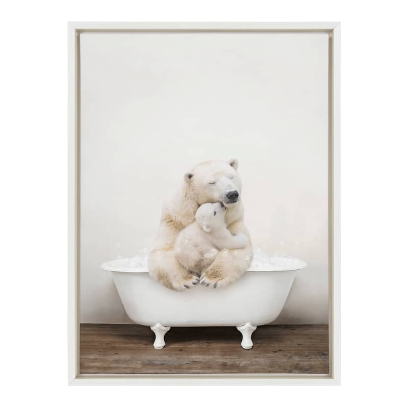 Kate and Laurel Mother Baby Polar Bath Framed Canvas by Amy Peterson