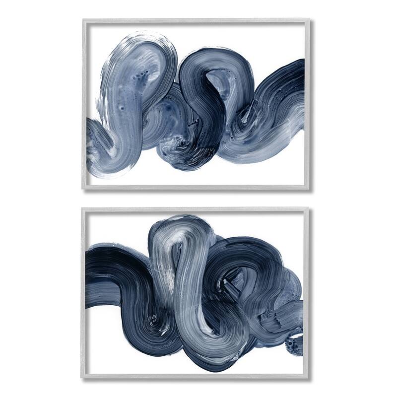 Stupell Curved Abstract Brushstroke Organic Blue Grey, 2pc Multi Piece Framed Wall Art Set