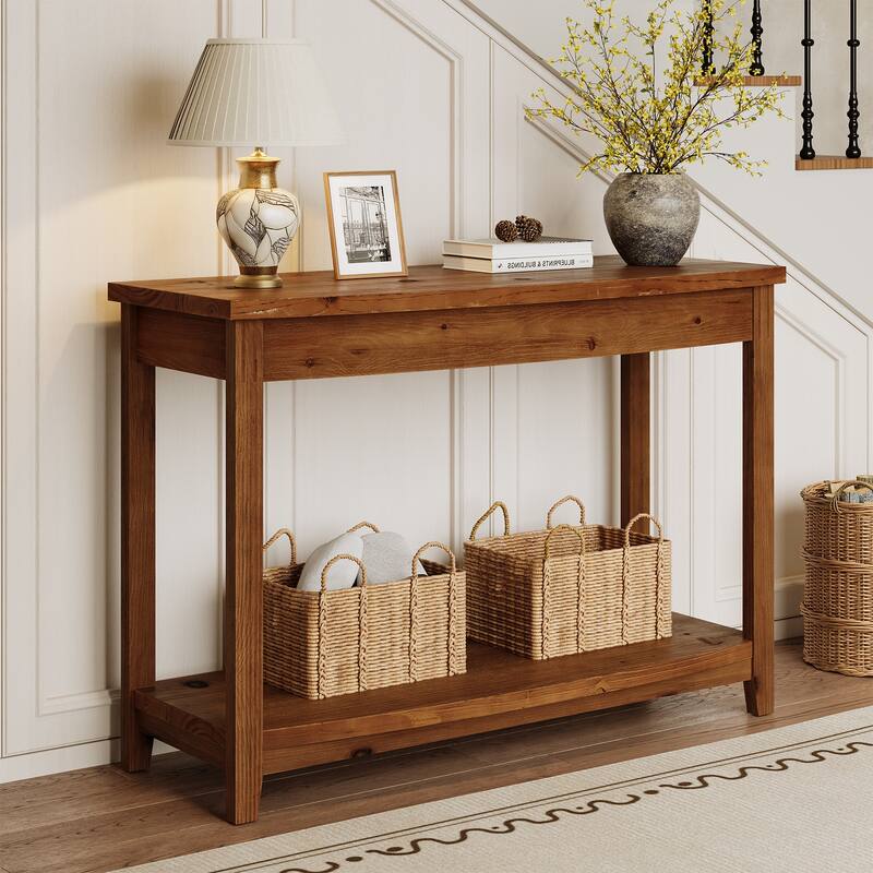 41.3" Solid Wood Console Table with Storage Shelf