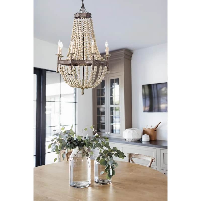 8 - Light Retro Empire Conical Wood Bead Chandelier