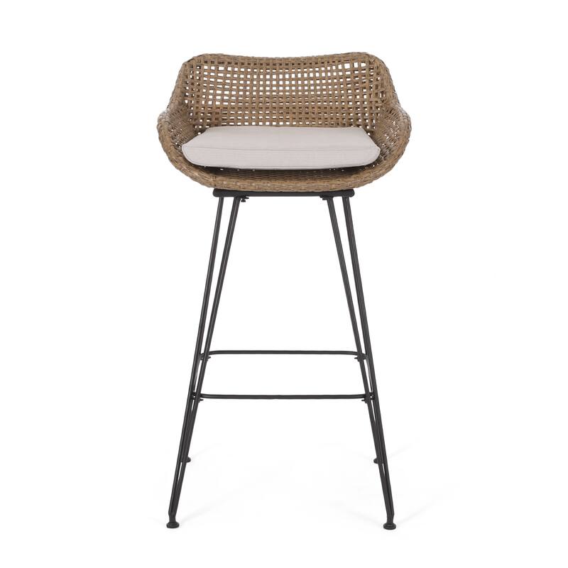 Kevin Outdoor Wicker and Iron Barstool (Set of 2) by Christopher Knight Home