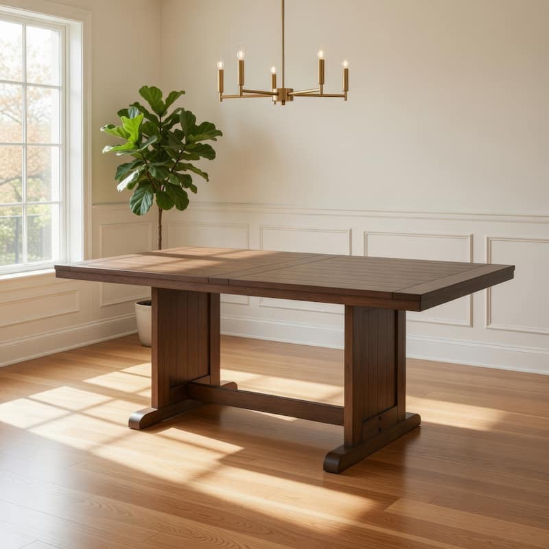 Yael Dining Table, 60 Inch Rectangular Plank Top, Light Brown Mahogany