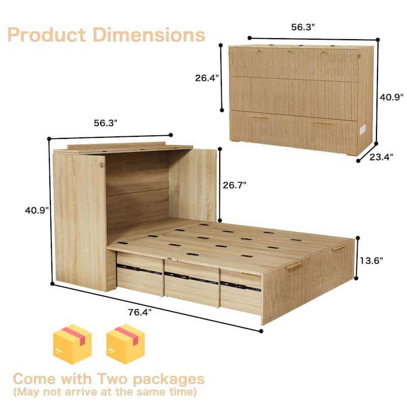 Full Size Murphy Bed with USB Port and a Large Drawer