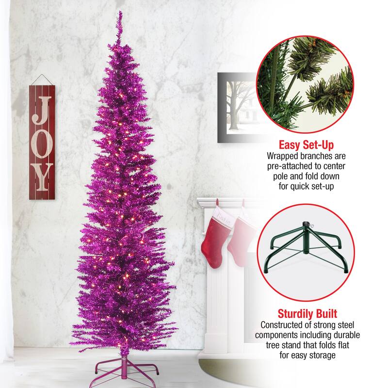 National Tree Company 6 ft. Pink Tinsel Tree with Clear Lights - 6 Foot