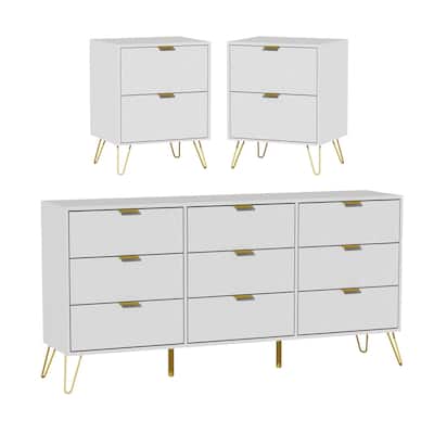 9 Drawer Dresser and Night Stand Sets for Bedroom Set of 2