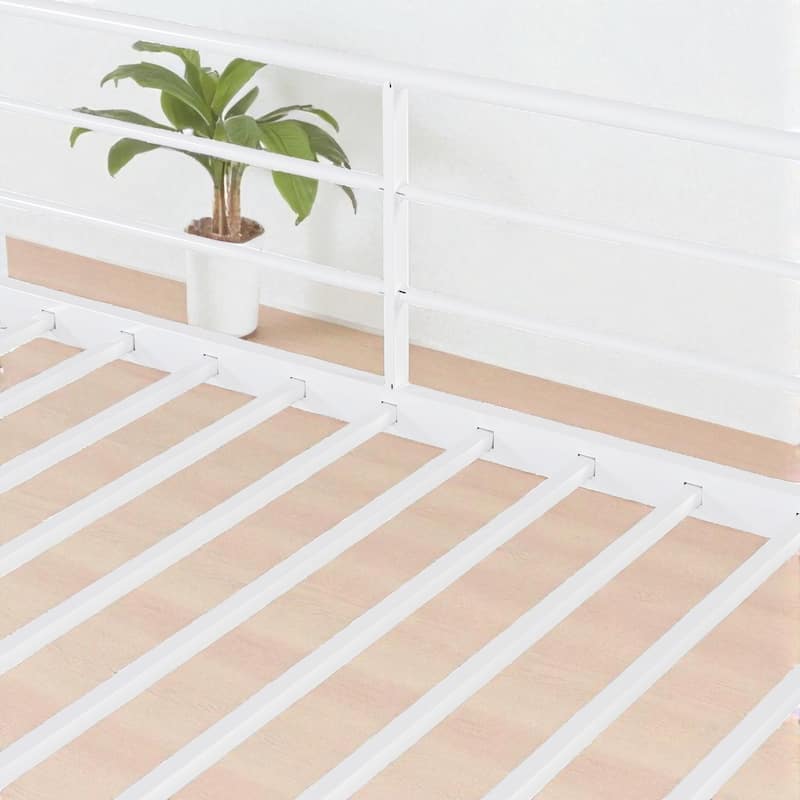 Twin Size Metal Loft Bed with Grid Storage Shelf and 4-Tier Lateral Ladder Shelves