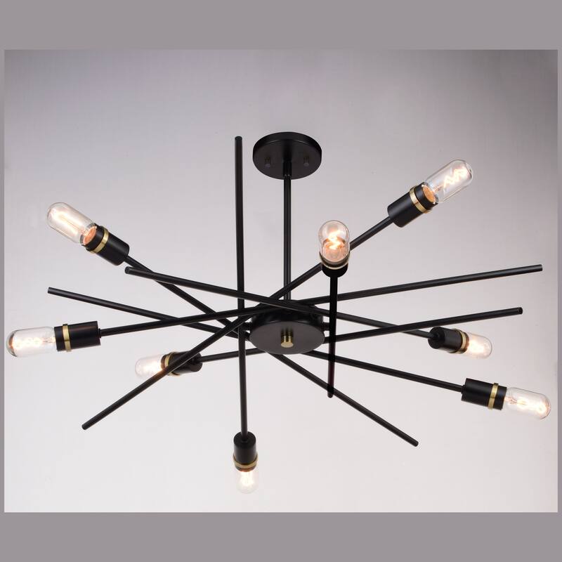 Halsted Black and Satin Brass Mid-Century Modern Sputnik Pendant Light