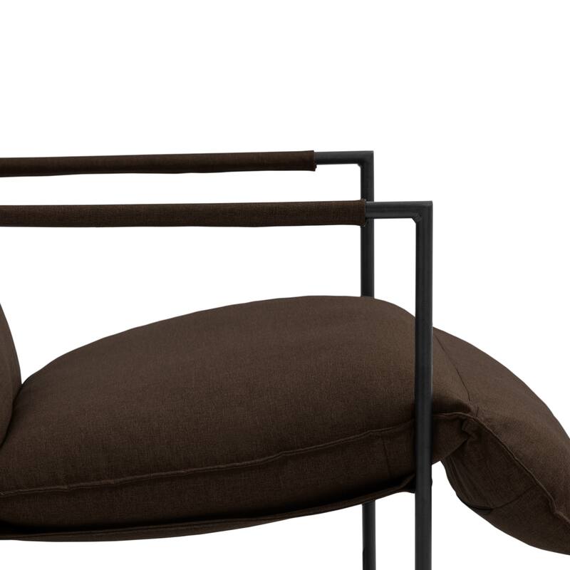 Mid-century Metal Sling Upholstered Armchair with Lengthen Upholstered