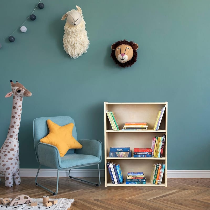 RRI Goods Montessori 42"H Bookshelf with 3 Shelves, Birch Wood Bookacse for Organizing Toys and Craft Kids