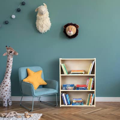 RRI Goods Montessori 42"H Bookshelf with 3 Shelves, Birch Wood Bookacse for Organizing Toys and Craft Kids