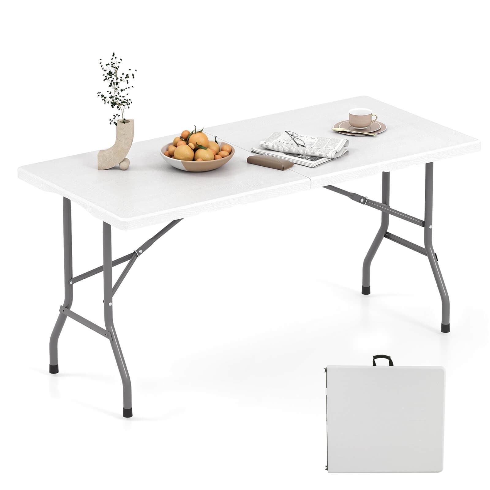 Costway 5 ft Folding Picnic Table Outdoor Dining Table with Rattan - See Details