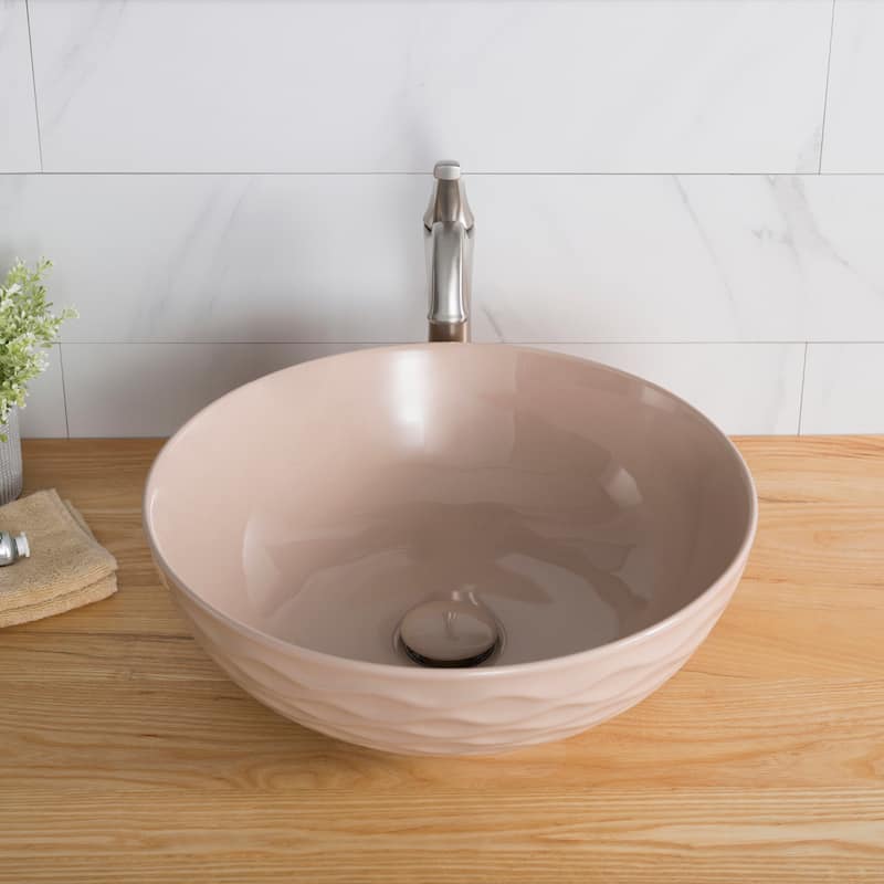 KRAUS Viva 16 1/2 inch Round Porcelain Ceramic Vessel Bathroom Sink