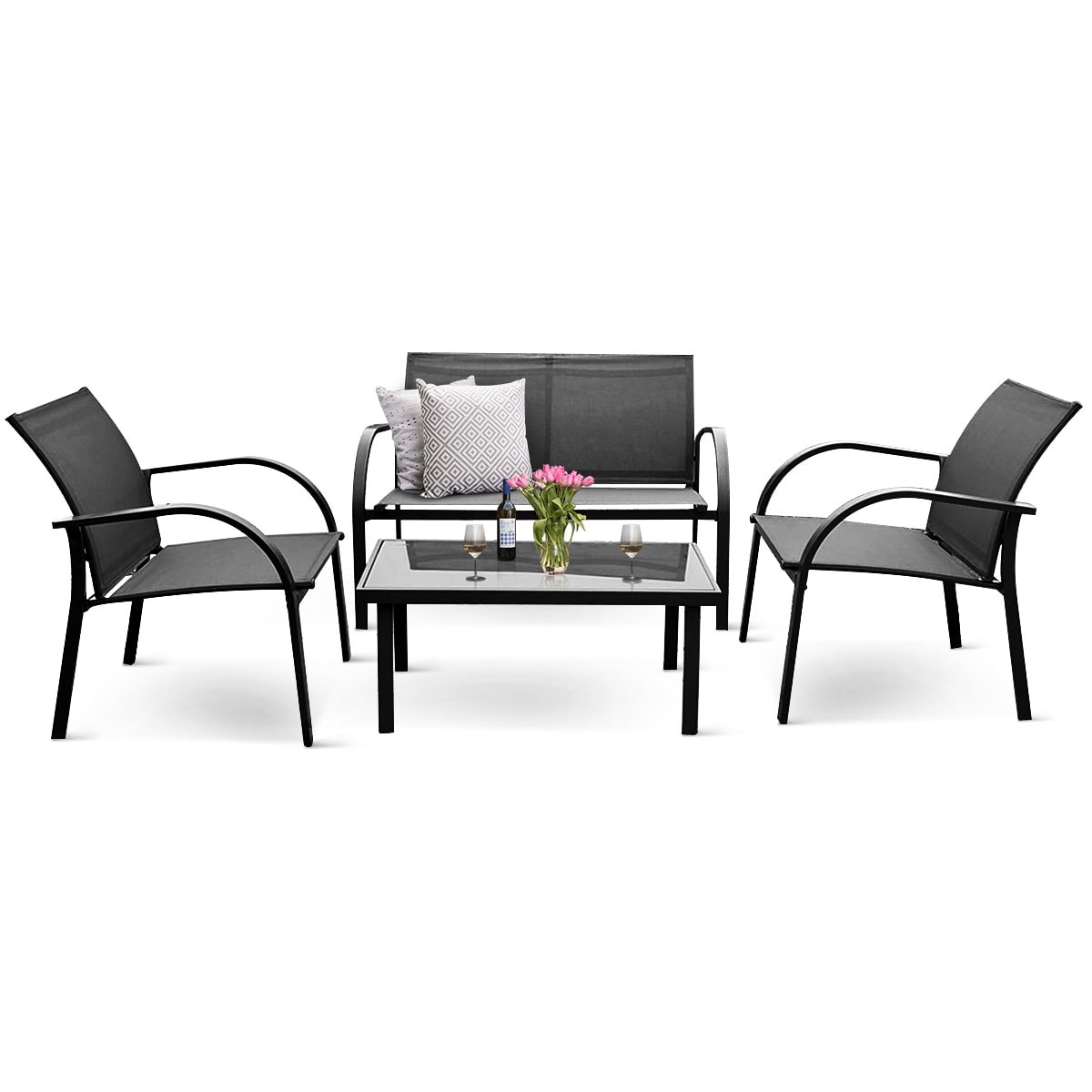 Shop Costway 4pcs Patio Garden Furniture Set Steel Frame Outdoor