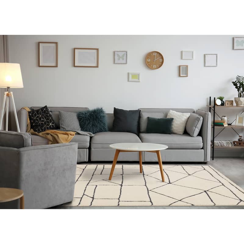 Teagan Collection - Cream Black Geometric Lattice Area Rug