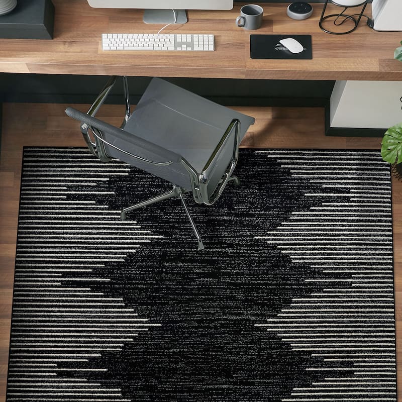 Bohemian Stripe Area Rug - 6'6x"6'6" Sq - Black