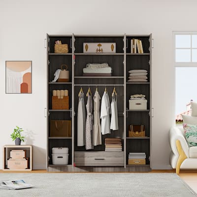 Roomfitters 4-Door Wardrobe with 1 Large Drawer, Top Cabinet, and Functional Design for Organized Living, Grey