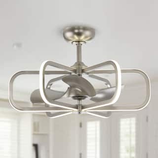 29" LED Indoor Satin Nickel Downrod Mount Chandelier Ceiling Fan with Light and Remote Control - 29.5" D x 18" H