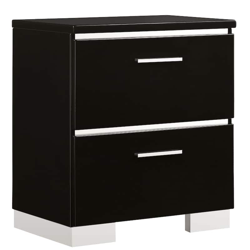 Lofa Modern Glossy Black Wood 2-Drawer Nightstand with USB Ports by Furniture of America - Black-Single