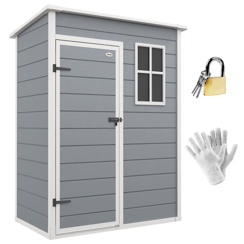 Outsunny Outdoor Storage Shed, 5' x 3' Garden Shed with Door, Lock, Vent, and Window, Plastic Utility Tool Shed