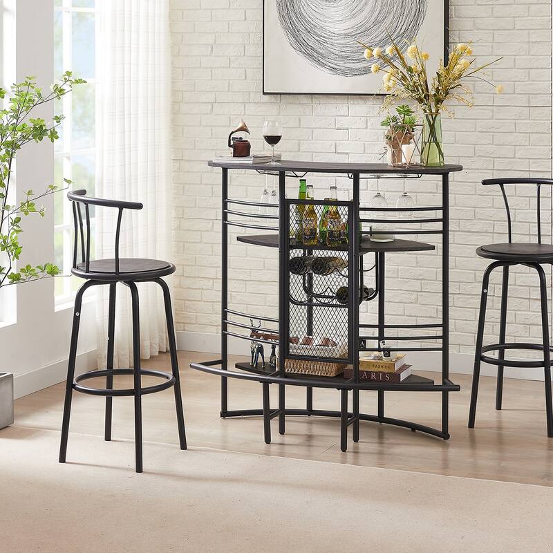 VECELO Home Bar Unit, Liquor Bar Table with 2-Tier Storage