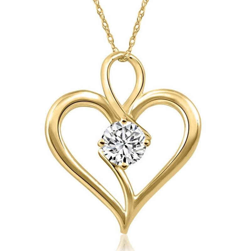 3/4Ct Diamond Solitaire Heart Necklace in Yellow Gold Pendant