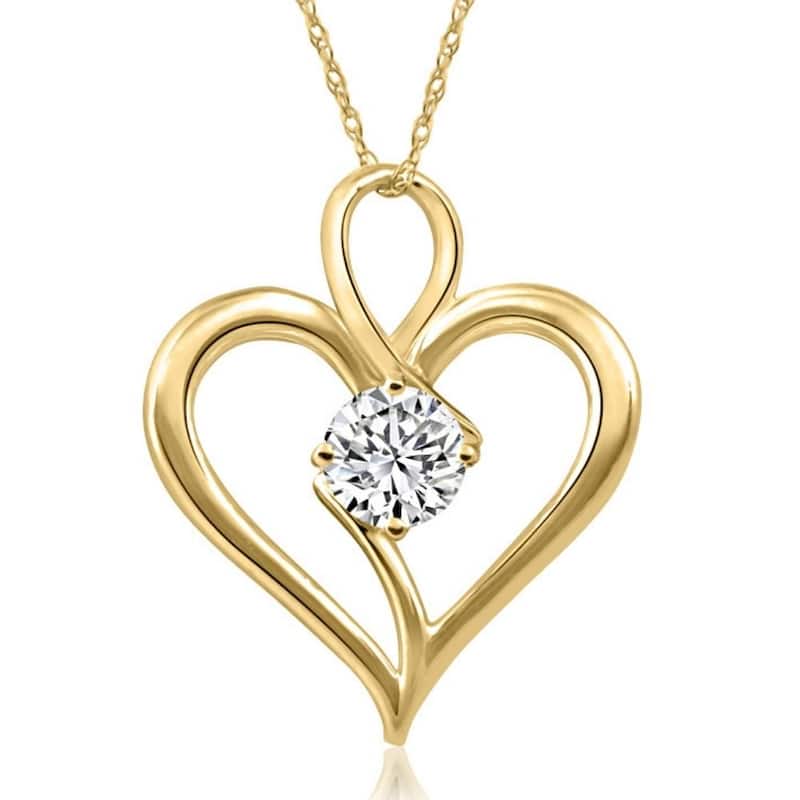 Bliss Diamond 3/4Ct Diamond Solitaire Heart Necklace in Yellow Gold Pendant - Yellow - 18 Inch