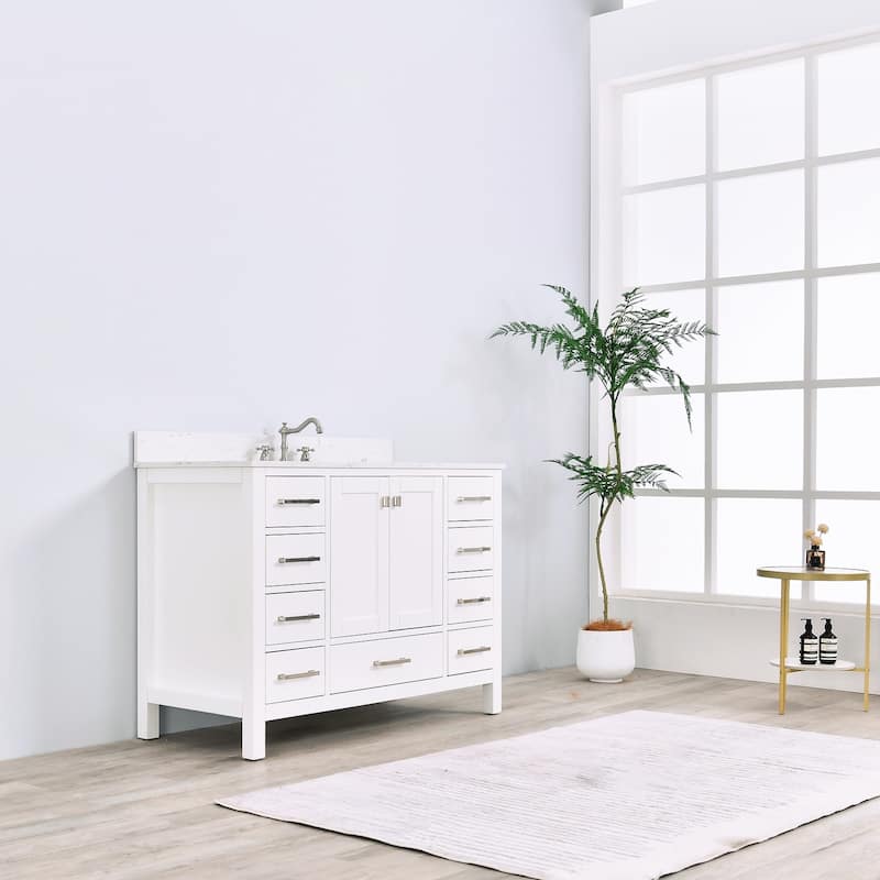 Prismatica 48 inch White Bathroom Vanity Set with Marble Top