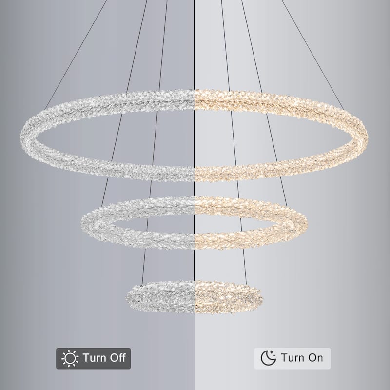Modern Gold 3-Light Tiered Crystal LED Chandelier, Dimmable - Dia.27.56-in