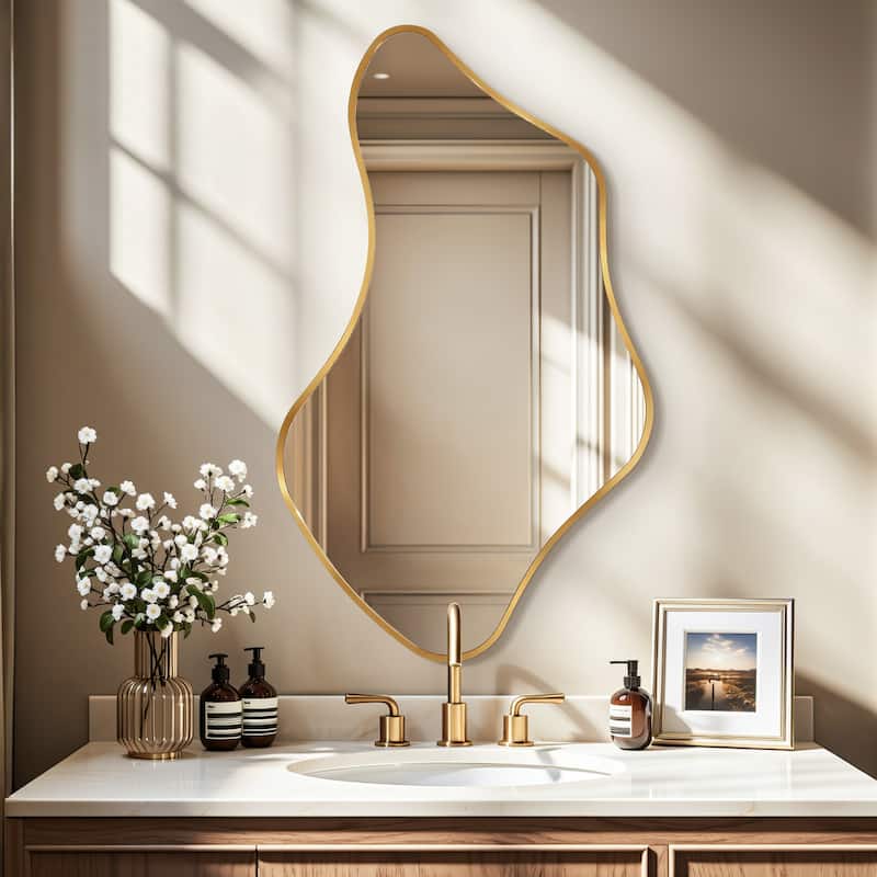 Irregular Asymmetric Aluminum Alloy Framed Wall Mirror - 20x36 - Gold