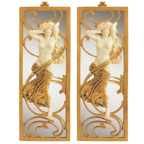 Design Toscano Parisian Art Nouveau Wall Mirror: Set of Two - Antique Gold - A