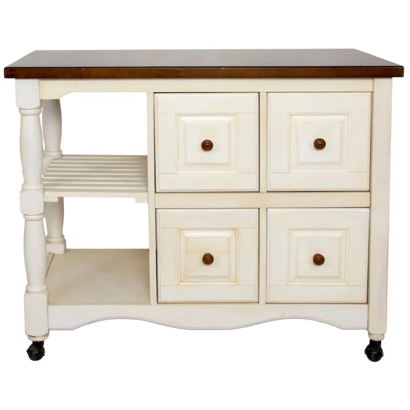 Kitchen Cart with Drawers & Shelves - Rolling Storage Island - Tiered Design