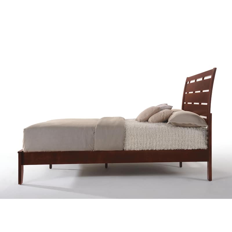 Contemporary Style Brown Cherry Wood Queen Bed Sleigh Headboard, Box