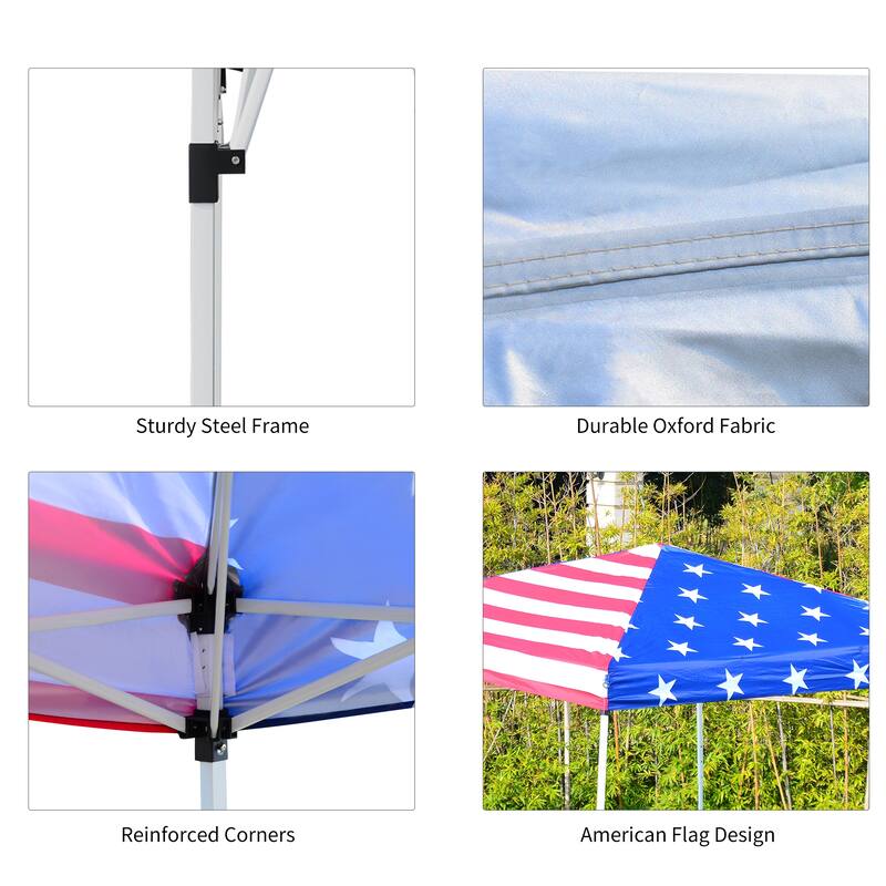 Outsunny 10'x 10' Outdoor Canopy Pop Up Event Tent with Slanted Legs for Events, Weddings, & Parties, American Flag