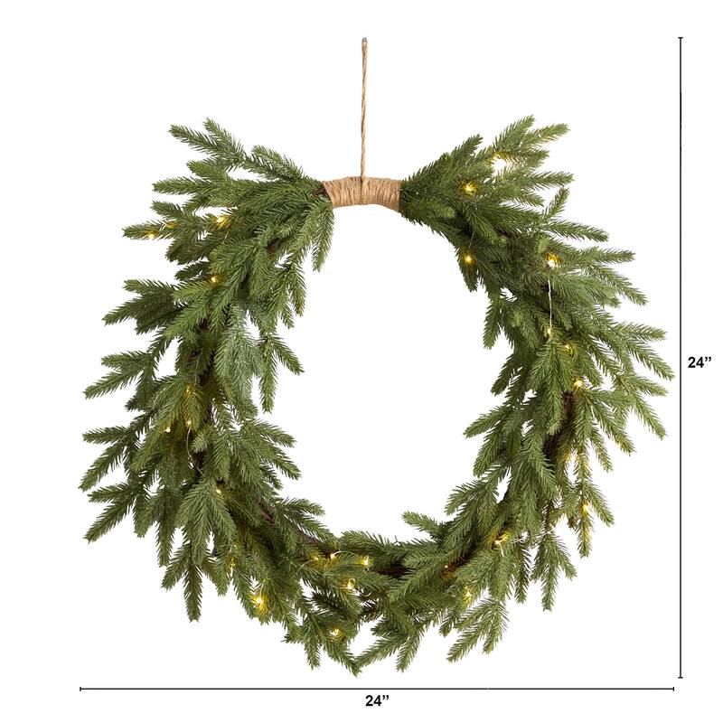 Pre-Lit Cascading Pine Artificial Christmas Wreath, 24-Inch, Clear Lights