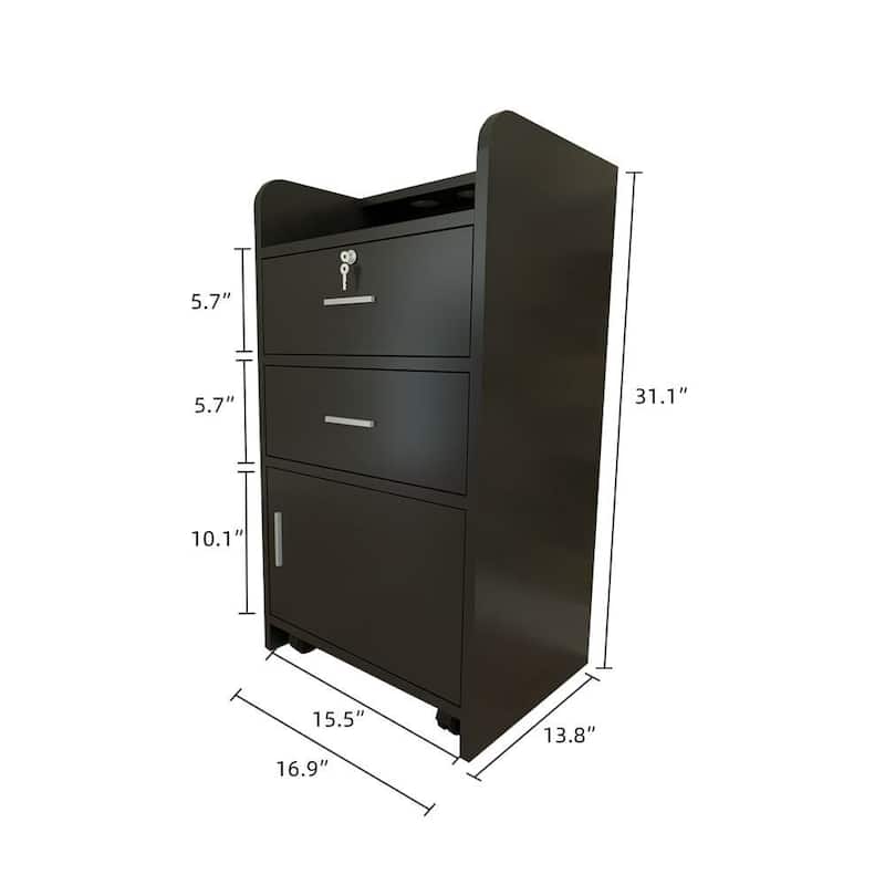 P2 Particle Board 2 Drawers 1 Door 3 Air Ducts Salon Cabinet Black - N/A