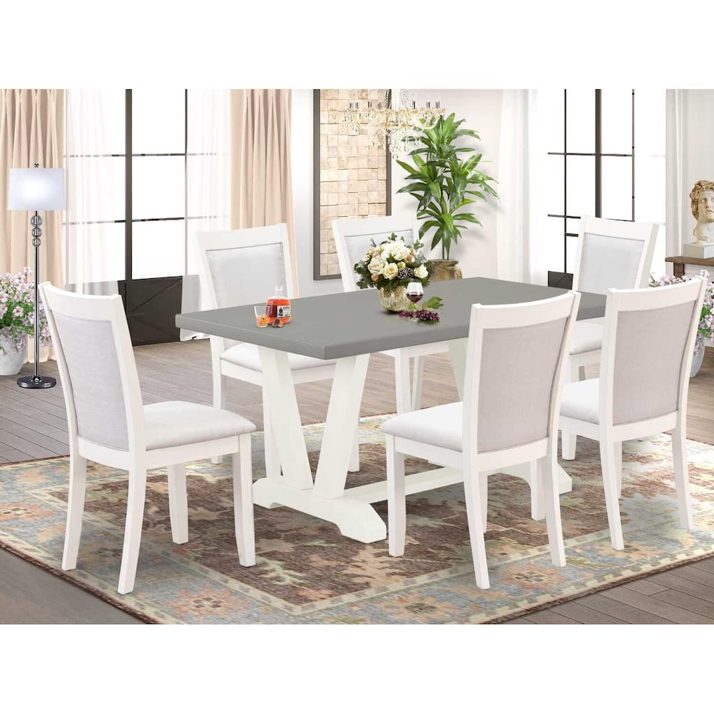 HomeStock 7-Piece Rectangle Wire Brushed Linen White Finish Solid Wood Top Dining Table with 6 Chairs