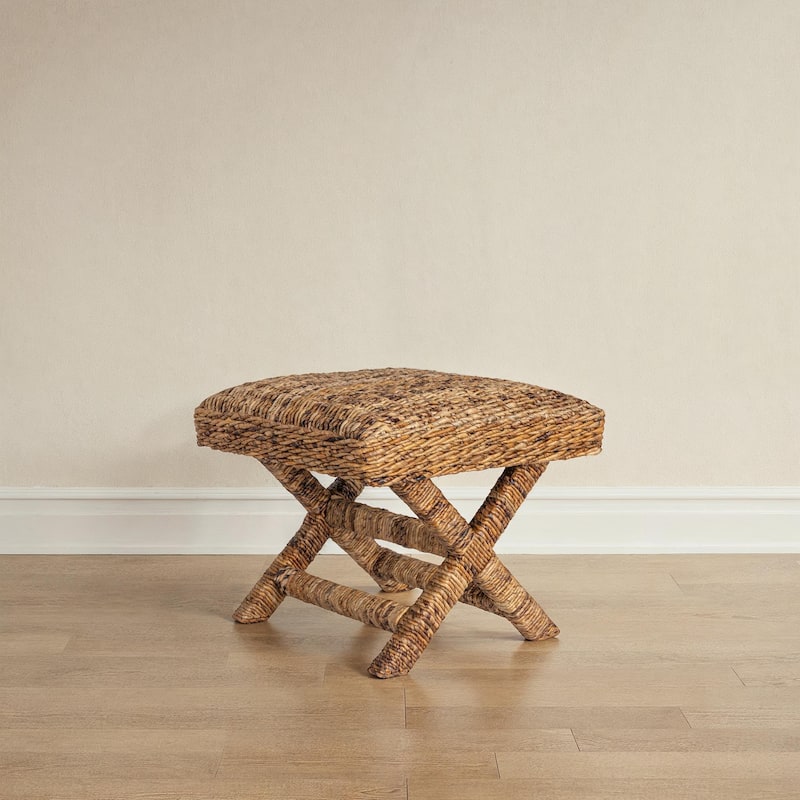 Wood & Woven Water Hyacinth Stool - Beige