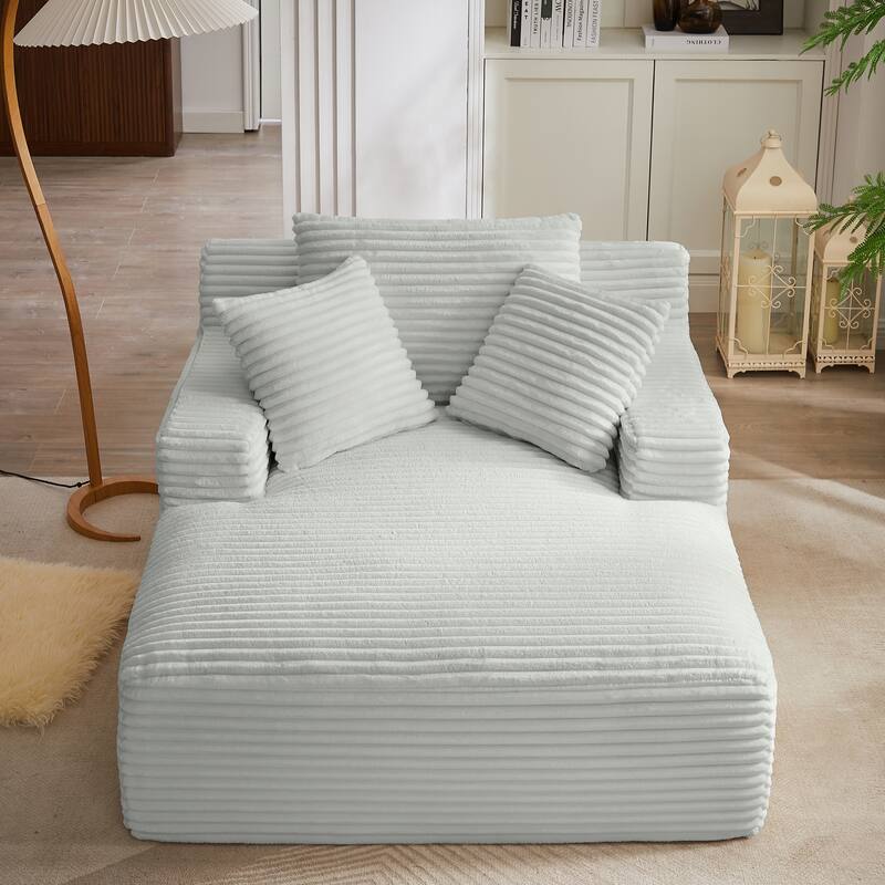 Lazy Sofa Chair Single Chaise Lounge Corduroy Upholstered Sleeper Sofa Ergonomic Couch Chair with Full Foam Cushion and Pillows
