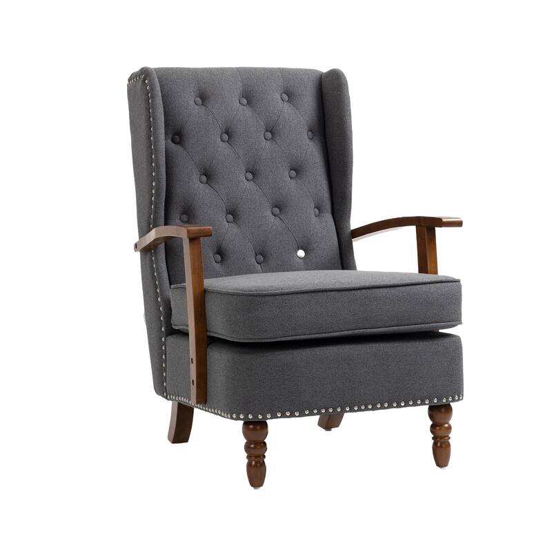 High Back Wingback Chairs w/ Removable Cushion Accent Armchairs, Dark