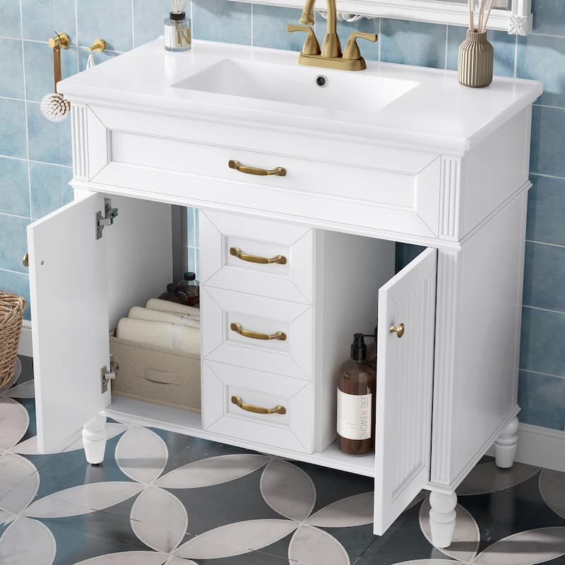 36" Bathroom Vanity with Sink, Freestanding Modern Vanity Cabinet with Soft-Close Drawers and Tip-Out Tray
