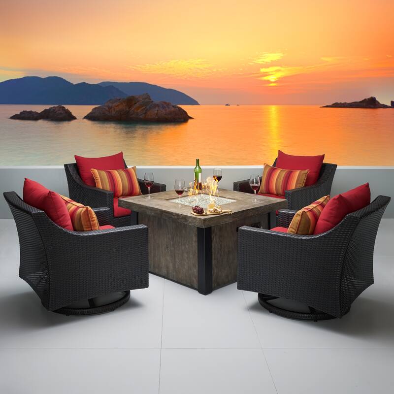 Deco 5 Piece Sunbrella Outdoor Patio Motion Fire Chat Set